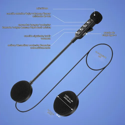 Vista 7 de Auriculares Bluetooth 5.3 para casco de motocicleta con batería de 900 mAh, auriculares inalámbricos para exteriores manos libres, control