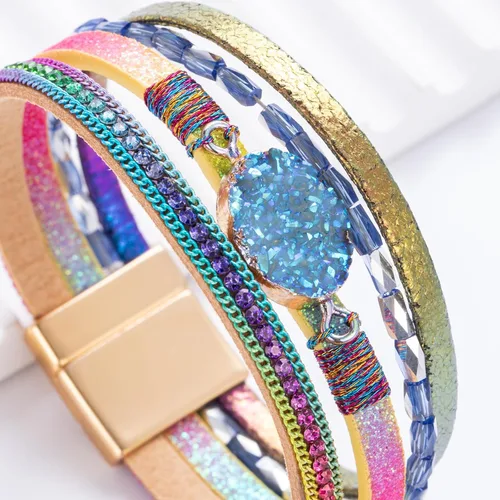 Vista 155 de FANCY SHINY - Pulsera de cuero estilo bohemio, pulsera de cuentas de cristal con cierre magnético, regalos de joyería para mujer