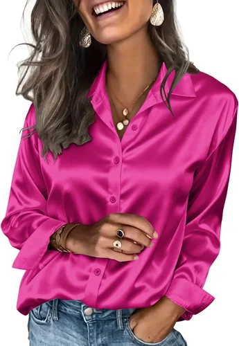 Vista 23 de Zeagoo Blusas de satén para mujer, camisas de seda con botones de manga larga, blusas casuales de negocios