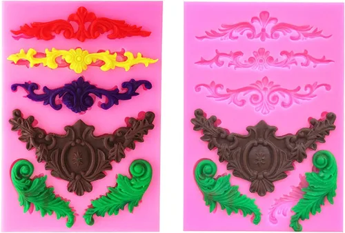 Vista 3 de Molde de silicona de encaje con estampado de flores en estilo barroco Rainmae para decoración de borde de pastel en filigrana, decoración