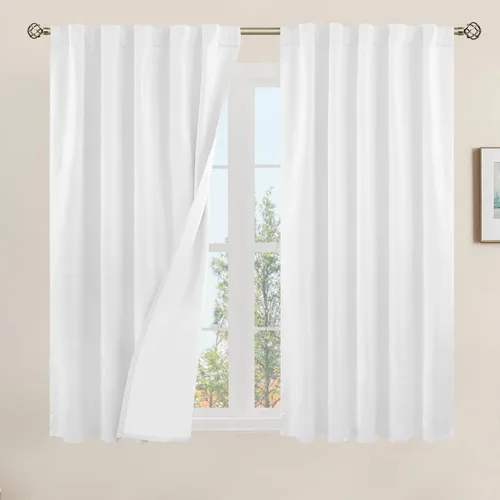 Vista 15 de LAMIT Cortinas opacas cortas de lino de 30 pulgadas para ventanas de cocina sobre el fregadero, cortinas de café texturizadas de lino marfil