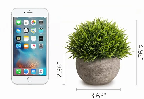 Vista 3 de Opps Mini plantas artificiales de plástico de hierba verde falsa con maceta gris para decoración del hogar, juego de 3