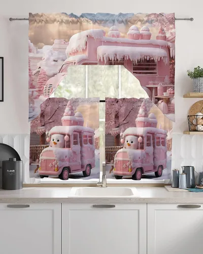 Vista 14 de Cenefa de árbol de copo de nieve, cenefa con dobladillo para barra, paneles de cortina para dormitorio, sala de estar, baño, cafetería, ventanas