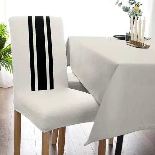 Vista 5 de Funda para silla de comedor, diseño navideño a rayas blancas y negras, estilo rústico, estilo granja, protector elástico para sillas Parsons