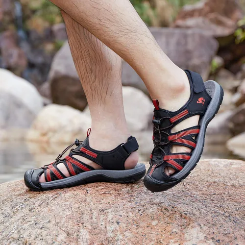 Vista 6 de CAMELSPORTS Sandalias de senderismo para hombre, puntera cerrada, sandalias de playa al aire libre, impermeables, deportivas para pescador, zapatos