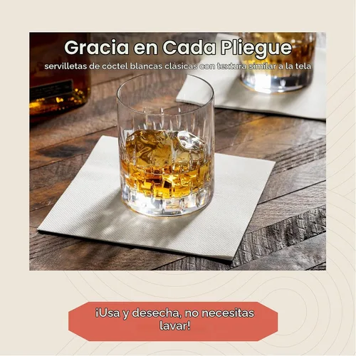 Vista 2 de 200 servilletas de papel desechables para postres y bebidas, hechas en Estados Unidos, suaves y absorbentes, para bares, restaurantes, cafeterías