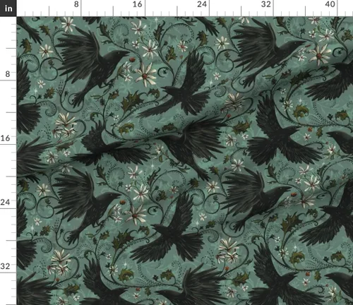 Vista 3 de Spoonflower Tela Gótica Cuervos Otoño Floral sobre Algodón Pétalo