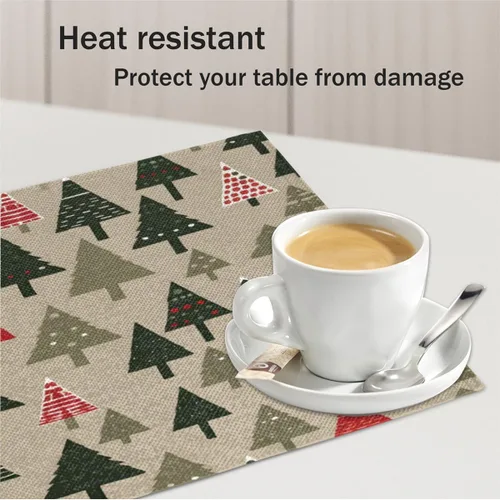 Vista 5 de Juego de 4 manteles individuales modernos con diseño de árbol de Navidad, lavables, impermeables, para decoración de mesa de comedor, 18 x 12