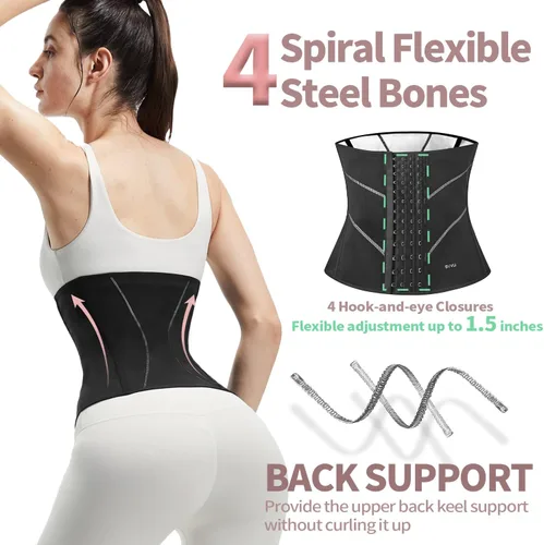 Vista 4 de BVVU Faja reductora de cintura para sudar para mujer, corsé de látex bajo el busto, faja deportiva para entrenamiento