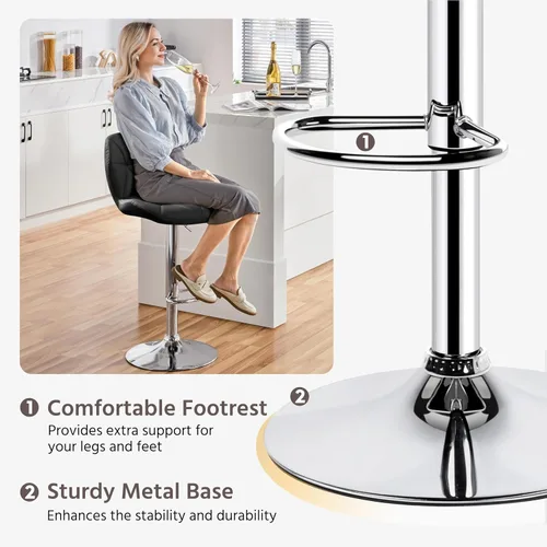 Vista 4 de Yaheetech Juego de 2 taburetes de bar, modernas sillas ajustables para isla de cocina, taburetes giratorios de piel sintética negra para bar, Negro