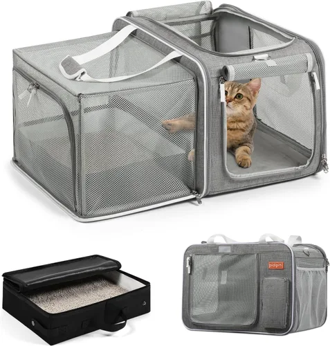 Vista 9 de pidipiti 20x14x14 Soft Side Expandible grande gato coche Travel Carrier Negro