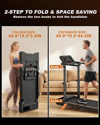 Vista 7 de 12% Incline Multifunctional Walking Pad with Height-Adjustable Handle Bar and Built-in Removable Desk, 8.0MPH/3.5HP Small Treadmill, 350LBS