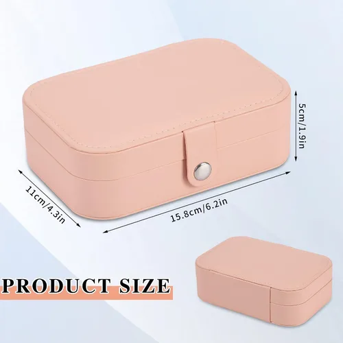 Vista 2 de XZUZ Joyero de viaje, organizador de joyas pequeño de piel sintética para niñas y mujeres, mini estuche de viaje portátil de doble capa para guardar