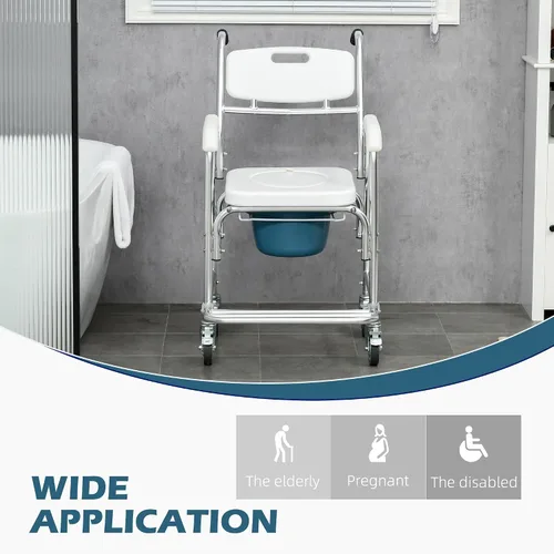 Vista 5 de HOMCOM Silla de ruedas 3 en 1 para ducha, apta para FSA/HSA, silla de inodoro impermeable enrollable con asiento acolchado, capacidad