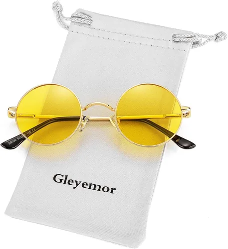 Vista 19 de Gleyemor Gafas de sol redondas polarizadas para hombres y mujeres, lentes 01 Oro/Rojo Claro
