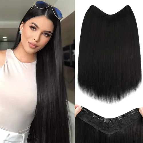 Vista 14 de S-noilite Extensiones de cabello de una pieza con clip, color rubio balayage de 18 pulgadas, en forma de U, extensiones de cabello de trama de una