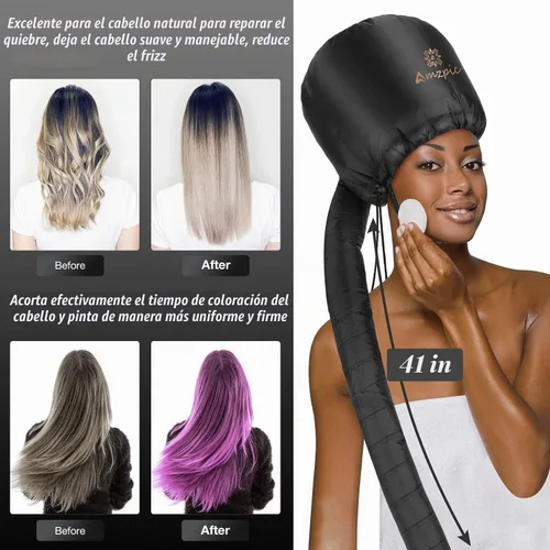 Vista 6 de Accesorio para secador de pelo de capó, suave, ajustable, extra grande, para acelerar el tiempo de secado en casa, fácil de usar para peinar, rizar