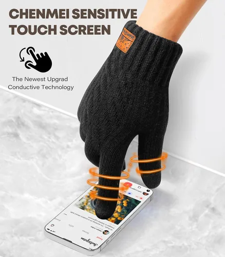 Vista 3 de Guantes de invierno para hombres y mujeres, guantes cálidos para pantalla táctil, para clima frío, guantes térmicos de lana para adultos