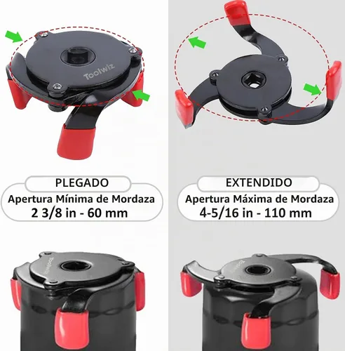 Vista 3 de Toolwiz Llave Universal de Filtro de Aceite de 3 Mandíbulas Ajustable Herramienta de Eliminación de Filtro de Aceite de Una Vía Herramienta