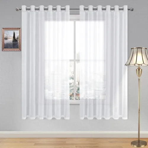 Vista 69 de DWCN Cortinas traslúcidas color verde frijol para sala de estar y dormitorio - Cortinas voile con aspecto de lino sintético con ojales en la parte