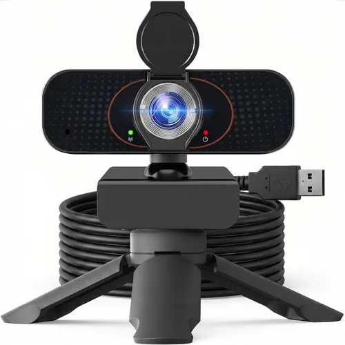 Vista 8 de Cámara web 2K para computadora/laptop/escritorio/PC, cámara con micrófono, USB Plug&Play, corrección automática de poca luz, cubierta de privacidad
