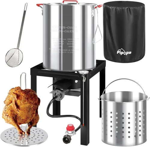 Vista 11 de Freidora para exteriores de 30 cuartos y 10 cuartos de galón Freidora de pavo Olla para hervir mariscos