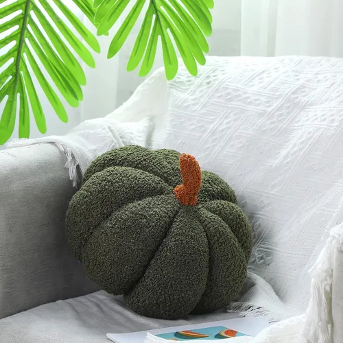 Vista 5 de Queekay - 2 almohadas de calabaza de 11 x 9.5 pulgadas, decoración de calabaza rellena 3D de otoño para el hogar, dormitorio, automóvil, sofá, cojín