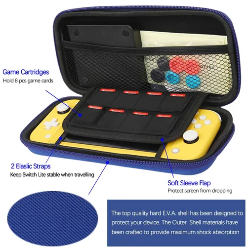 Vista 5 de Accessories Kit for Nintendo Switch Lite - YOOWA Accessories Bundle with Carrying Case, Protective Cover case, 2-Pack Tempered Glass Screen