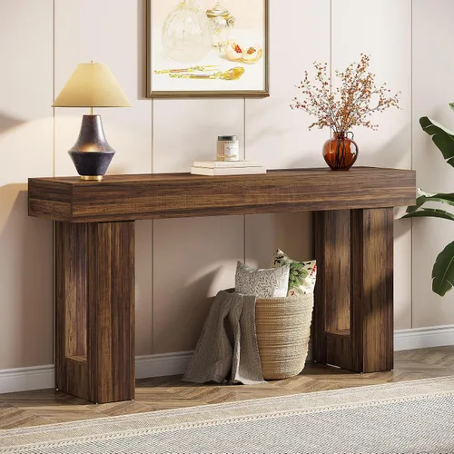 Vista 10 de Tribesigns - Mesa consola de 63 pulgadas de largo, mesa de sofá rectangular de madera detrás del sofá, mesa de entrada estilo granja para entrada
