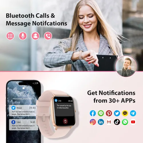 Vista 2 de Reloj inteligente para mujer, nuevo smartwatch 2025 (contestar/hacer llamadas) para iPhone/Android, pantalla HD dinámica de 4.7 cm, rastreador
