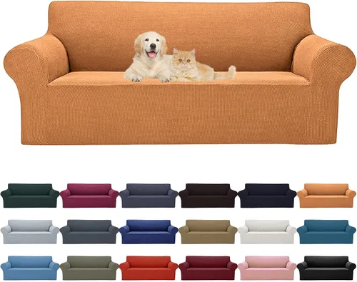 Vista 22 de Cupuamon Funda elástica para sofá de 1 plaza, funda protectora de muebles con parte inferior elástica de tela jacquard a cuadros pequeños para Beige