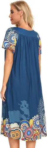 Vista 6 de Bloggerlove Vestidos de casa para mujer con bolsillos Mumu Duster Housecoat de manga corta vestido de patio S-XXL