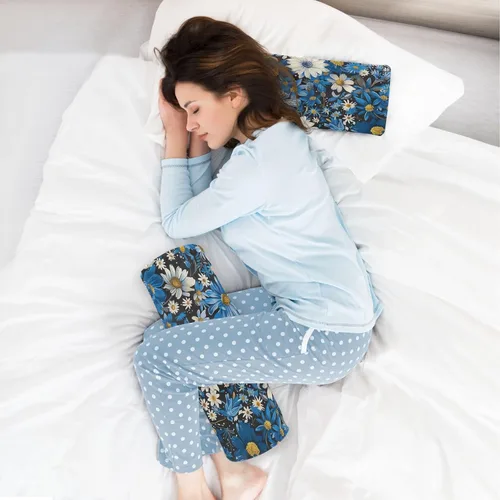 Vista 6 de Blue White Flowers Neck Pillow for Sleeping, Cervical Roll Memory Foam Pillows for Neck Pain Relief, Neck Support Round Pillows with Washable Cover