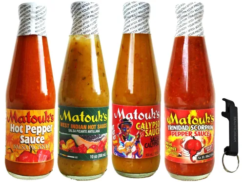 Vista 6 de Matouk's Combo de salsa picante, calipso, indias occidentales y salsa de pimiento picante (paquete de 3)
