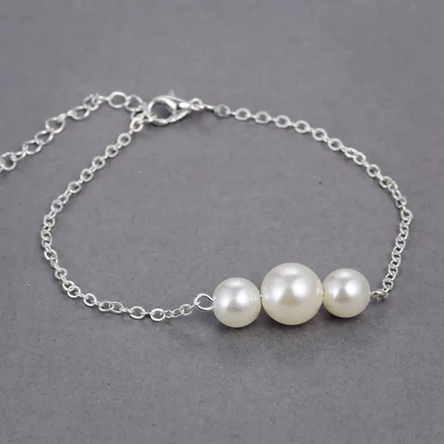 Vista 4 de Pulseras brazalete, moda mujer brillante imitación perla encanto pulsera cadena ajustable brazalete joyería - oro, Bambú
