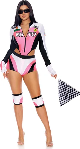 Vista 3 de Forplay Disfraz sexy de motocross para mujer, color rosa neón