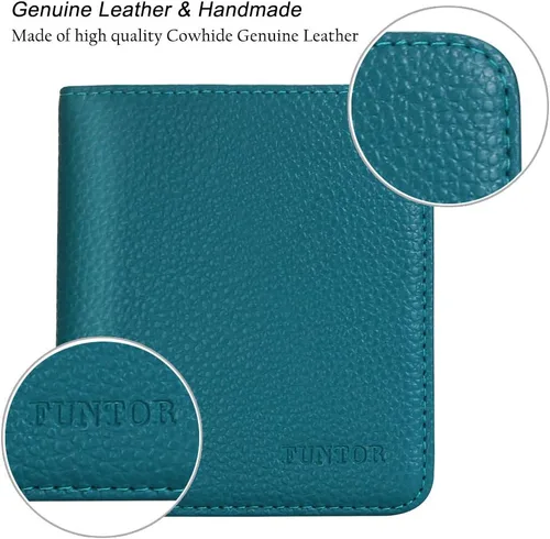 Vista 4 de Funtor Cartera de cuero para mujer, pequeña y compacta, con bolsillo doble, bloqueo RFID, para mujer