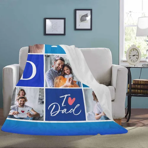 Vista 3 de InterestPrint Manta personalizada con texto en inglés «To My Dad from Daughter I Love Dad», color azul oscuro, manta personalizada para él papá