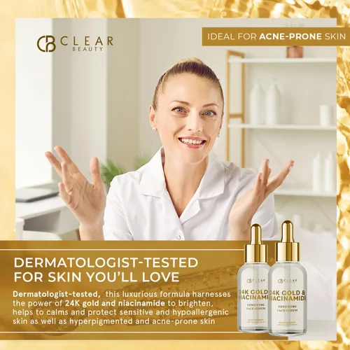 Vista 4 de Clear Beauty Suero de oro de 24 quilates y niacinamida para cara, antienvejecimiento, reafirmante, hidratación, tono y resplandor, probado por