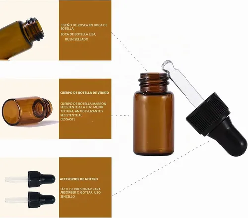 Vista 3 de Mini botella de vidrio ámbar con gotero, aceite esencial de 0.1 fl oz, cosméticos, perfume de viaje