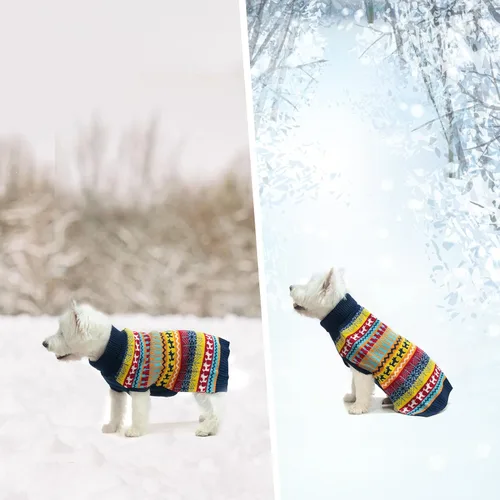Vista 7 de Suéter Mihachi para perro - Ropa de abrigo de invierno con tiras coloridas para clima frío