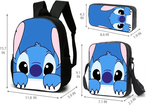 Vista 2 de Conjunto de mochila de moda de 3 piezas para niños y niñas con correa de hombro ajustable con bolsa de hombro y estuche para lápices Multicolor-2