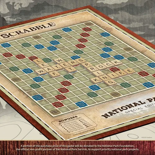 Vista 4 de USAOPOLY Scrabble: Parques Nacionales A partir de 8 años 2-4 jugadores 1 juego, marrón equipo de juego de césped