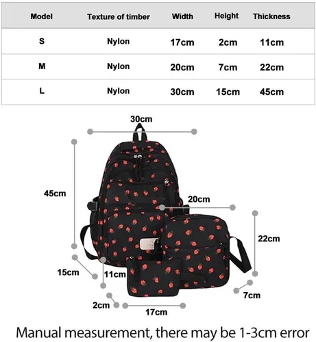 Vista 2 de Juego de 3 bolsas de mochila con lazo, lindo juego de mochila kawaii estética mochila con lazo con organizador integrado, Blanco, Tamaño único