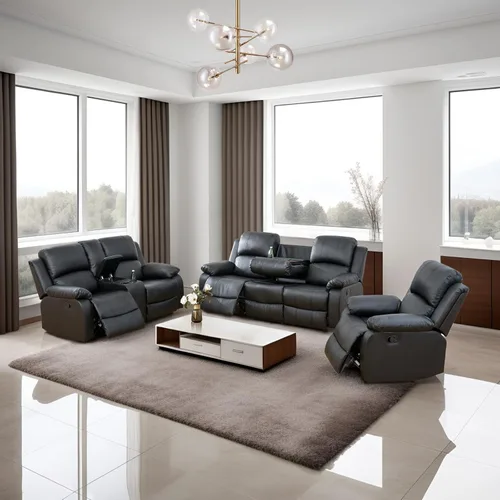 Vista 34 de Juego de sala de Estar reclinable de 3 piezas, juego de sofá reclinable Manual para conjunto de muebles de sala de Estar, con consola de Rojo
