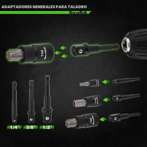 Vista 4 de TecoTek Juego de 67 piezas Master Torx Bit Socket y Enchufe Torx Externo, unidades de 1/4", 3/8" y 1/2", acero S2 y Cr-V, E4 - E24, T6 - T70, TT6