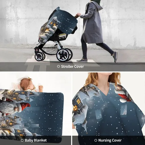 Vista 9 de Baby Car Seat Canopy Cover for Mom, Soft Breathable Nursing Breastfeeding Covers Multi Use Stroller Sun Shade Newborn Shower Gift，Christmas Snow