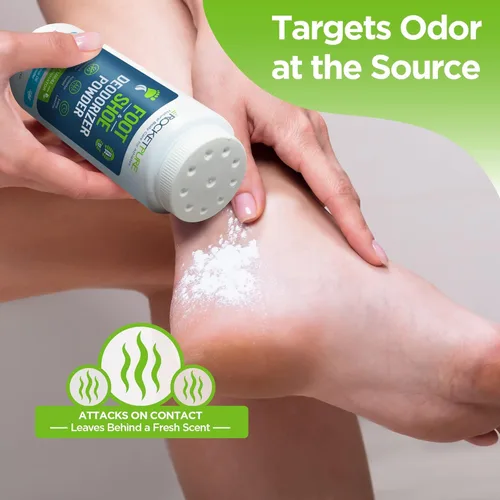Vista 4 de Rocket Pure Desodorante natural para pies y zapatos en polvo, desodorante y eliminador de olores para hombres y mujeres, removedor de olores