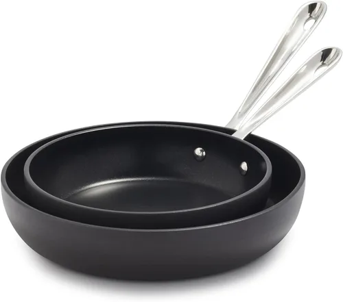 Vista 5 de All-Clad Sartén antiadherente de aluminio de 12 pulgadas, sartén antiadherente de aluminio gris medio de 10 pulgadas, color negro