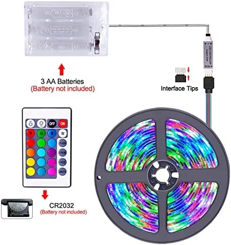 Vista 9 de Tira de luces LED alimentadas por batería con control remoto de 24 teclas, tira de luz de fondo de TV para interiores y exteriores